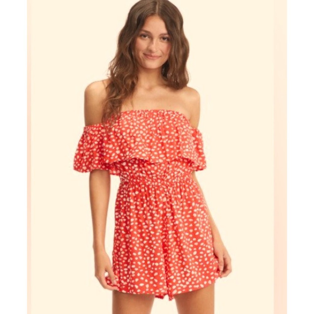 NWT Roxy Women's Red Off the Shoulder Another Day Printed Romper Size large